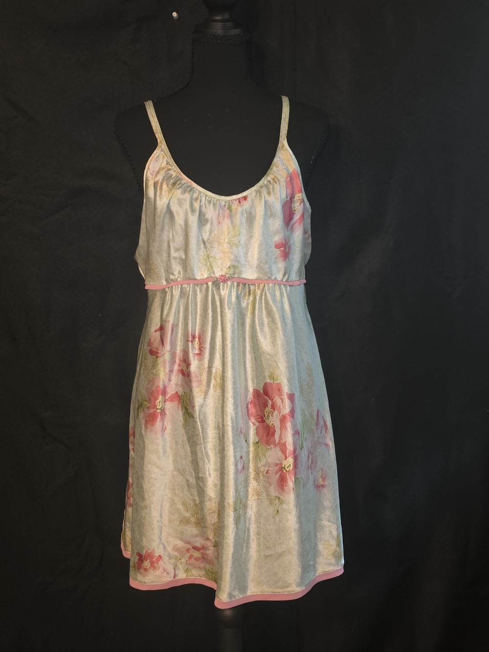 Vintage Oscar de la Renta Pink Label Floral Satin Chemise Nightgown